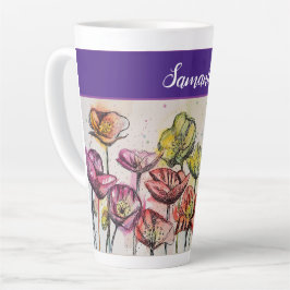 Caneca De Café Latte Flores Amarelas Vermelhas Flores
