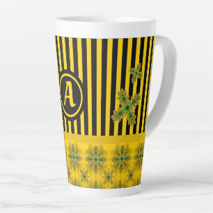Caneca De Café Latte Flores Artdeco em Estilo Retroativo com monograma
