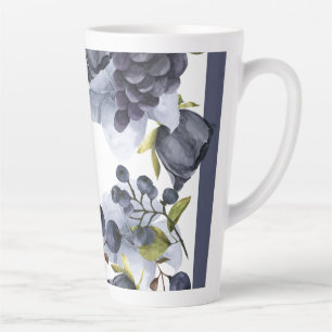 Caneca De Café Latte Flores azuis e frutas em forma Latte Mug