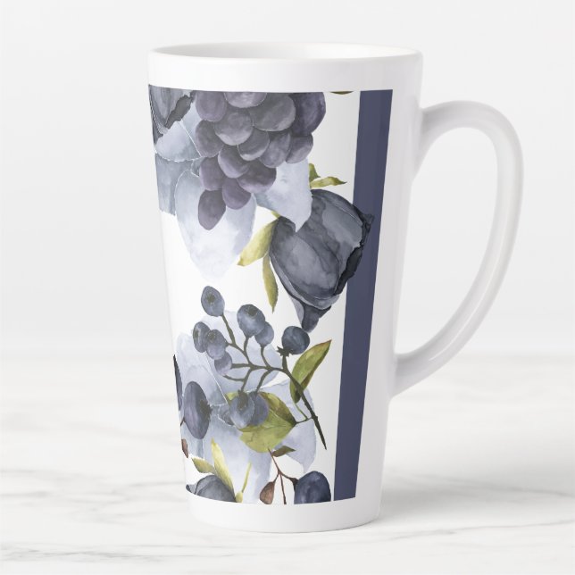 Caneca De Café Latte Flores azuis e frutas em forma Latte Mug (Direita)