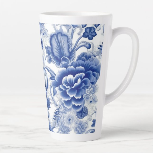 Caneca De Café Latte Flores Azuis Indigo (Direita)
