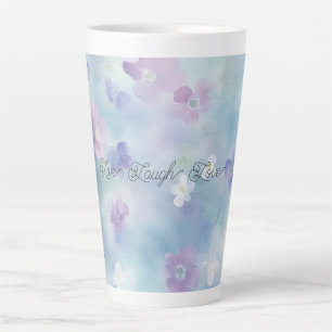 Caneca De Café Latte Flores Azuis Lavanda Brancas Roxas