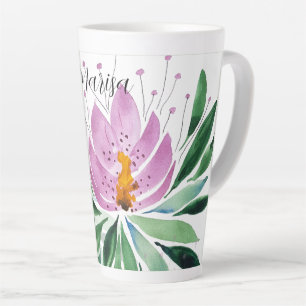 Caneca De Café Latte Flores Bloom Violet Original Art Work Watercolor