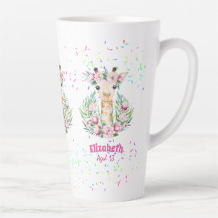 Caneca De Café Latte Flores Boho Giraffe Chamadas Garotas, Presentes Ad