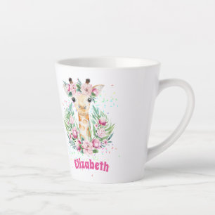 Caneca De Café Latte Flores Boho Giraffe Chamadas Garotas, Presentes Ad