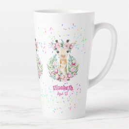 Caneca De Café Latte Flores Boho Giraffe Chamadas Meninas, Dons De Adol