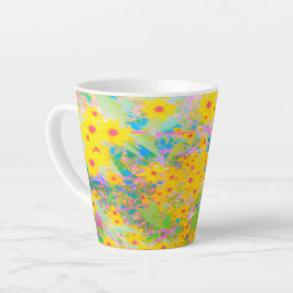 Caneca De Café Latte Flores bonito Amarelo e Vermelho com Turquesa
