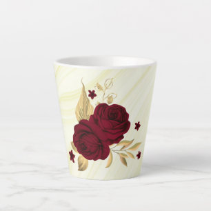 Caneca De Café Latte flores borgonha folhas douradas mármore