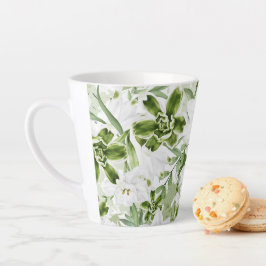 Caneca De Café Latte Flores Brancas de Aquarela 2