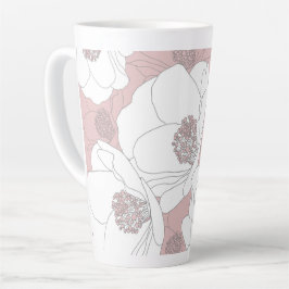Caneca De Café Latte Flores brancas em rosa claro