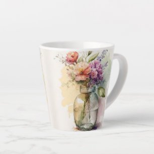 Caneca De Café Latte Flores brancas roxas multicolores cor-de-rosa #9