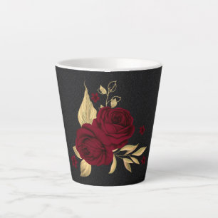 Caneca De Café Latte Flores burgundy elegantes douradas pretas