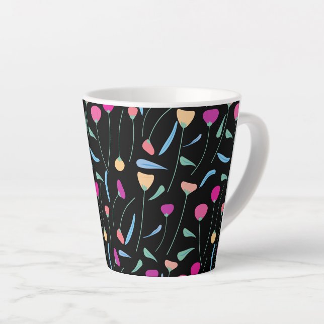 Caneca De Café Latte Flores Coloridas (Ângulo direito)