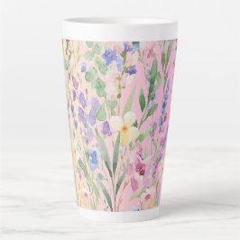 Caneca De Café Latte Flores Coloridas Amarelas Rosas