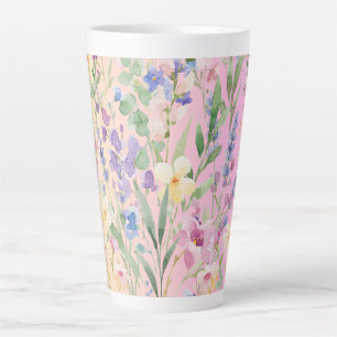 Caneca De Café Latte Flores Coloridas Amarelas Rosas