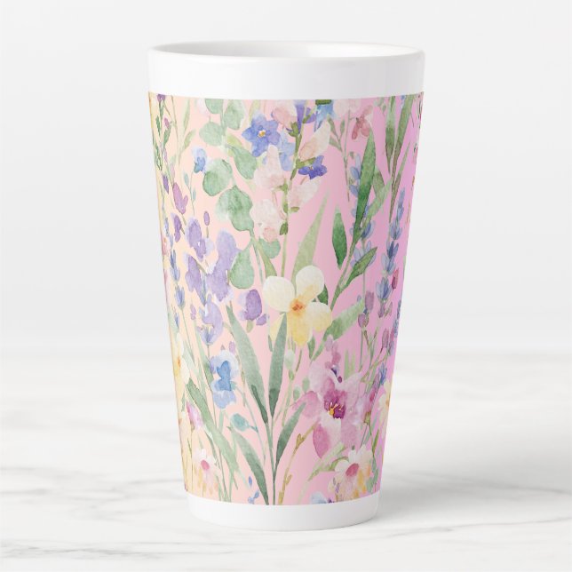 Caneca De Café Latte Flores Coloridas Amarelas Rosas (Frente)