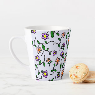 Caneca De Café Latte Flores Coloridas, Padrão Floral, Verdura, Boho