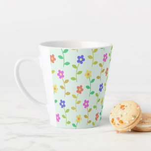 Caneca De Café Latte Flores Coloridas, Padrão Floral, Verdura, Boho