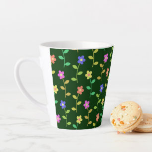 Caneca De Café Latte Flores Coloridas, Padrão Floral, Verdura, Boho