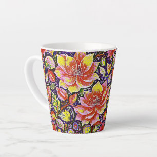 Caneca De Café Latte Flores Coloridas-Padrão floral vibrante design 25