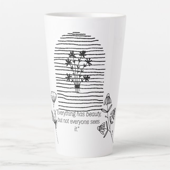 Caneca De Café Latte Flores com aspas (Frente)