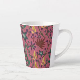 Caneca De Café Latte Flores cor-de-rosa com padrão uniforme floral folh