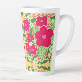 Caneca De Café Latte Flores cor-de-rosa fundo amarelo fundo de água de