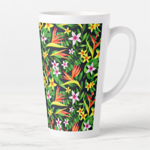 Caneca De Café Latte Flores De Aquarela E Padrão Floral De Fruta- 23768