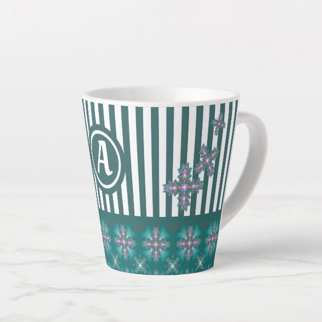 Caneca De Café Latte Flores de Artdeco em Estilo Retroativo com monogra (Ângulo direito)