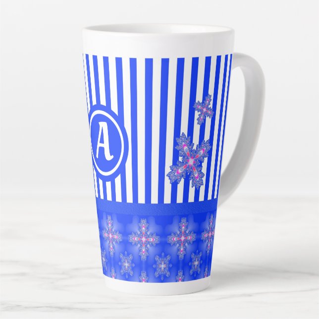 Caneca De Café Latte Flores de Artdeco em Estilo Retroativo com monogra (Ângulo direito)