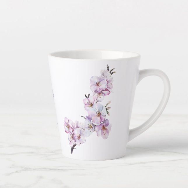 Caneca De Café Latte Flores de Cerejeira Rosa em Cerâmica  (Direita)