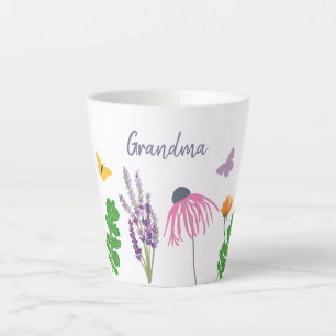 Caneca De Café Latte Flores de Jardim e Borboletas Vovó Aniversário