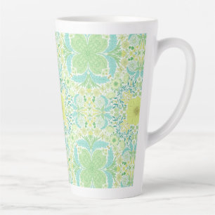 Caneca De Café Latte Flores de jardim retrorreflectores em verde e amar