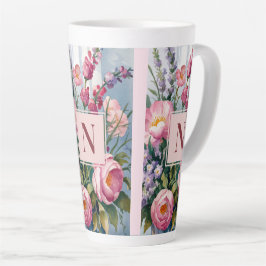 Caneca De Café Latte Flores de Lavanda Rosa Aquarela Moderna