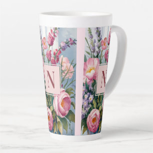 Caneca De Café Latte Flores de Lavanda Rosa Aquarela Moderna
