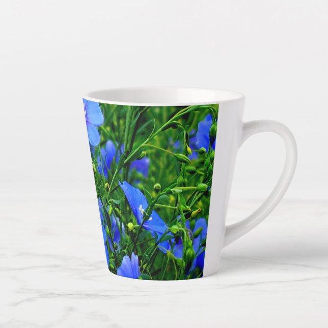 Caneca De Café Latte Flores de Linum Azul (Direita)