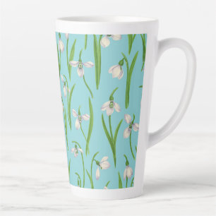 Caneca De Café Latte Flores de neve em azul piscina