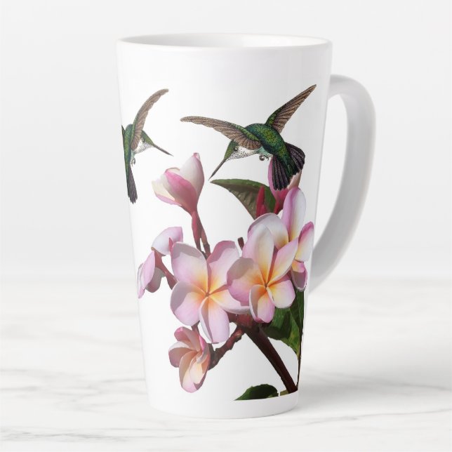 Caneca De Café Latte Flores de Plumeria Pássaros do Pássaro de Gato (Ângulo direito)