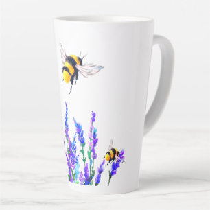 Caneca De Café Latte Flores de primavera e Abelhas Voando Lata