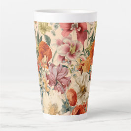 Caneca De Café Latte Flores de primavera em Sangue com Borboletas