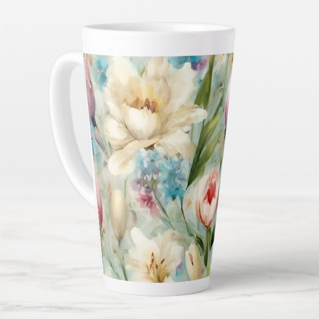 Caneca De Café Latte Flores de primavera no Estilo do Impressionismo (Ângulo esquerdo)