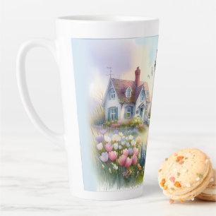 Caneca De Café Latte Flores de Primavera pela Casa de Campo Costeira co