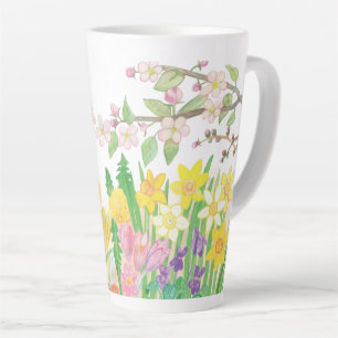 Caneca De Café Latte Flores de primavera que Radiam o Convite à Alegri