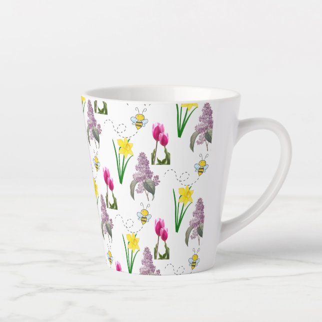 Caneca De Café Latte Flores de Primavera Tulipas Narcisos Lilases (Direita)