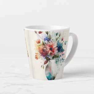 Caneca De Café Latte Flores de Rosa Azul de Multicor Dk #4