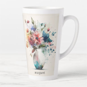 Caneca De Café Latte Flores de Rosa Azul de Multicor Dk #4