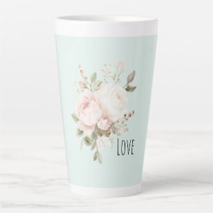 Caneca De Café Latte Flores de Rosa Branca Rosa Bege Menta