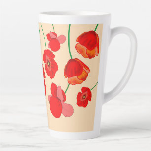 Caneca De Café Latte Flores de vermelhos