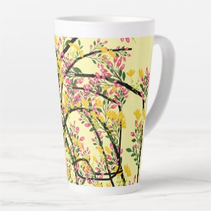 Caneca De Café Latte Flores de Videira Rosa Amarelo