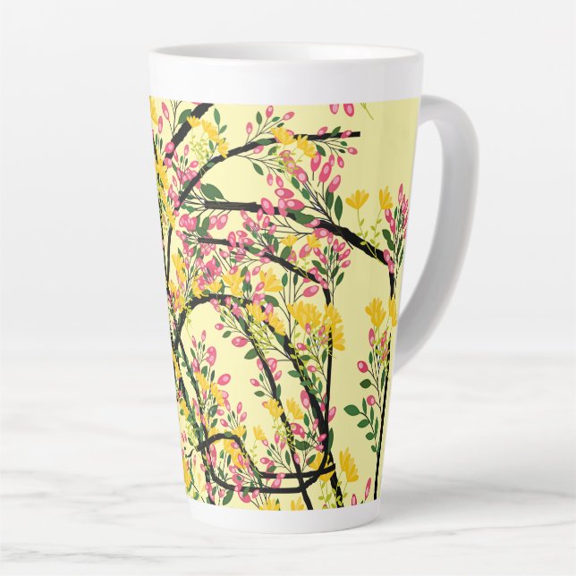 Caneca De Café Latte Flores de Videira Rosa Amarelo (Ângulo direito)